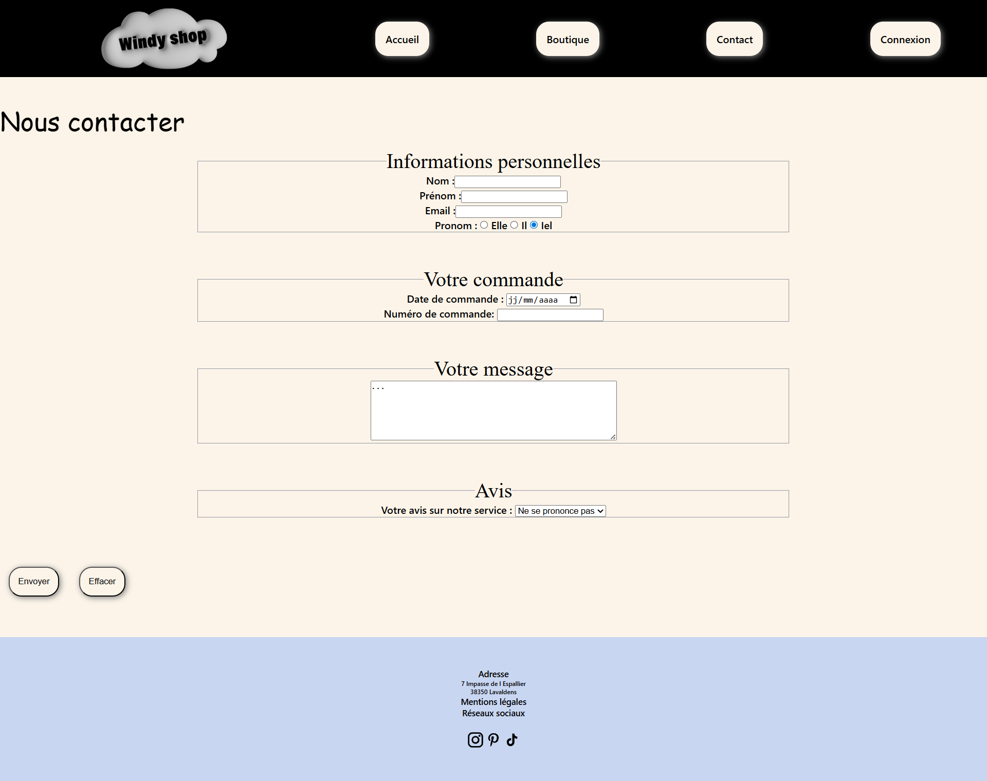 formulaire de contact